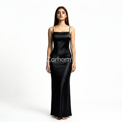 Handmade Midnight Black Silk Long Dress | Premium Quality Silk Formal and Party Dresses