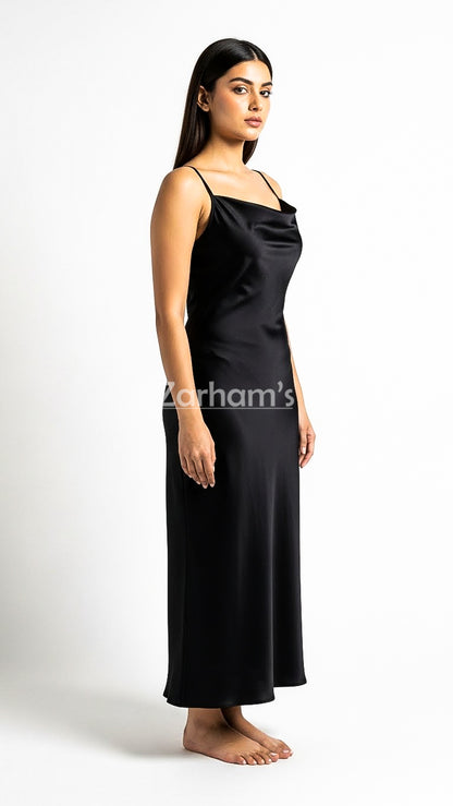 Handmade Midnight Black Silk Long Dress | Premium Quality Silk Formal and Party Dresses