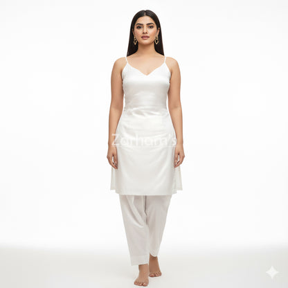 Handmade White Silk Kamiz Shalwar Suit
