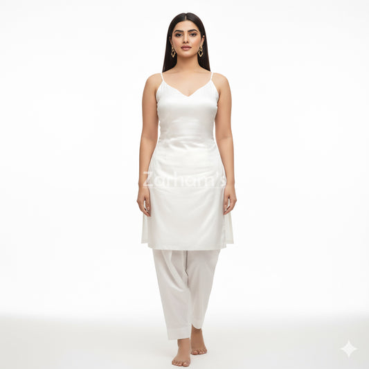 Handmade White Silk Kamiz Shalwar Suit