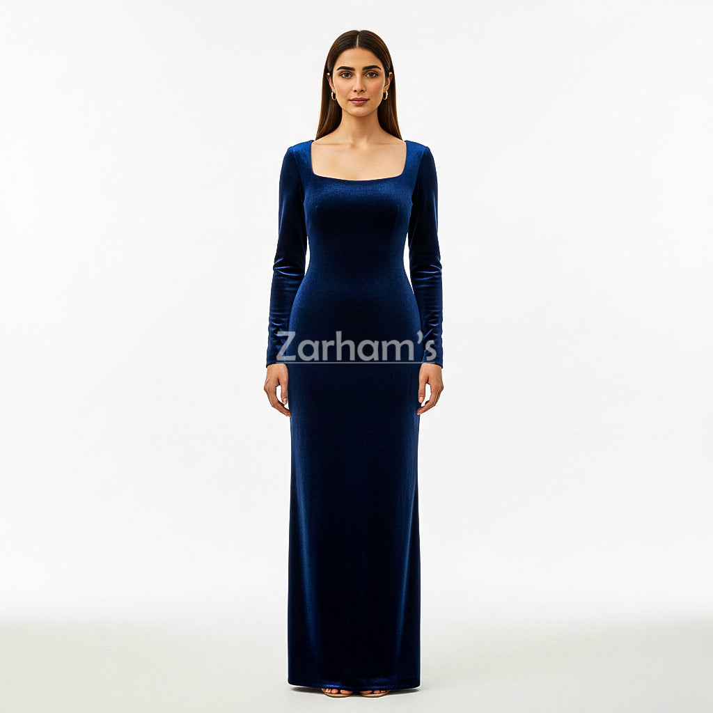 Midnight Blue Velvet Long Dress | Premium Quality Velvet Formal and Party Dresses