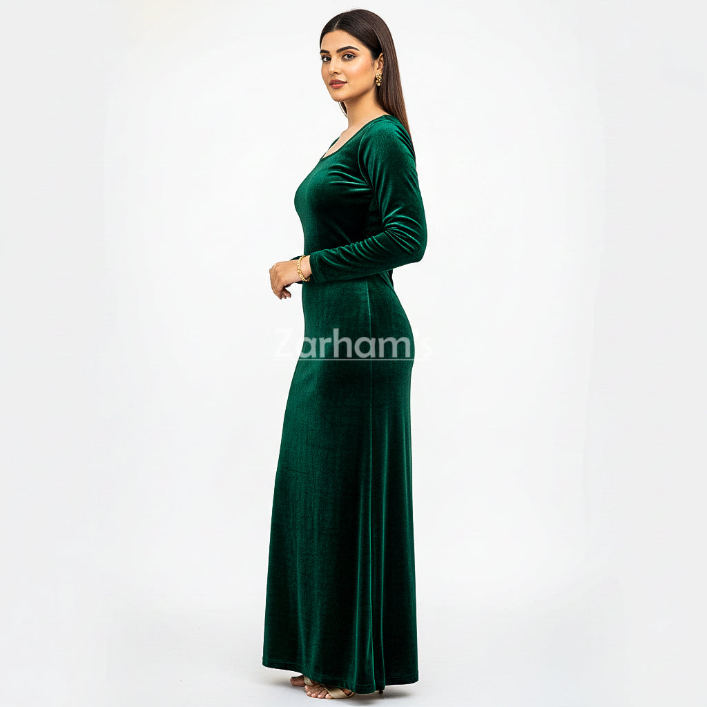 Handmade Emerald Green Velvet Long Dress | Premium Quality Velvet Formal and Party Dresses