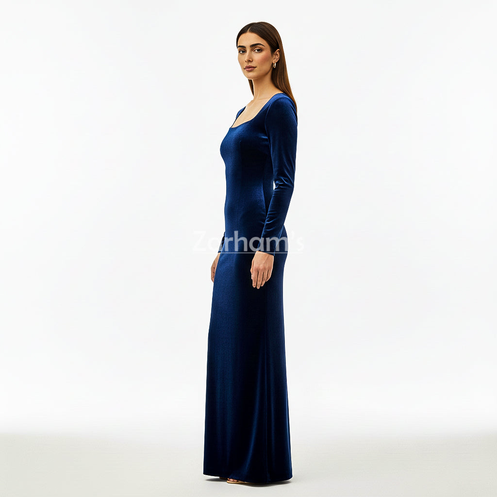 Midnight Blue Velvet Long Dress | Premium Quality Velvet Formal and Party Dresses