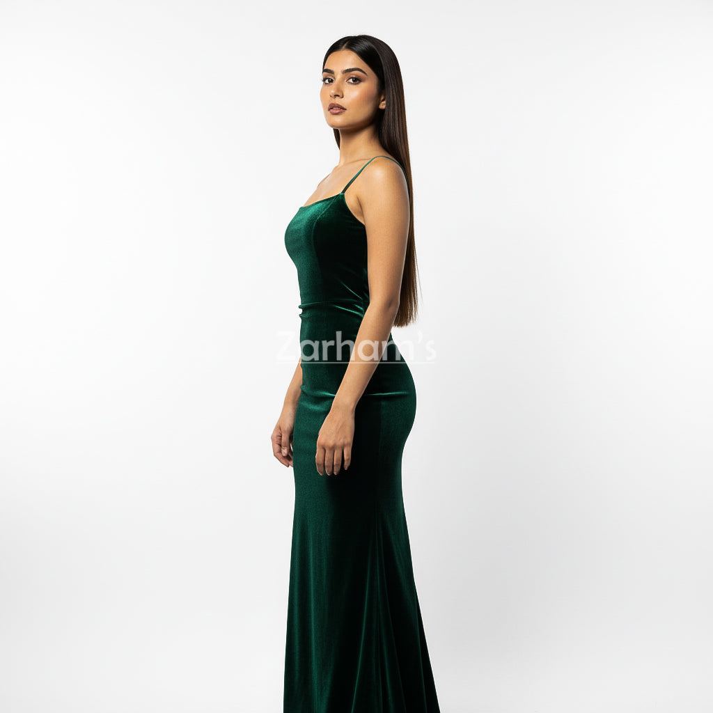 Handmade Emerald Green Velvet Long Dress | Premium Quality Velvet Formal and Party Dresses
