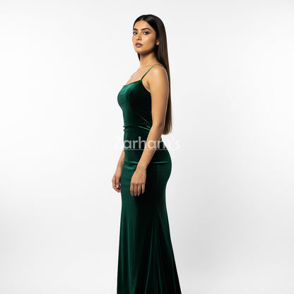 Handmade Emerald Green Velvet Long Dress | Premium Quality Velvet Formal and Party Dresses