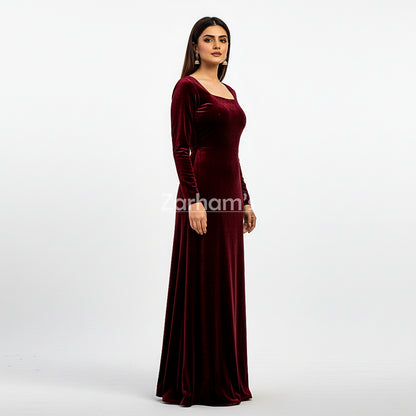 Handmade Maroon Velvet Long Dress | Premium Quality Velvet Formal and Party Dresses