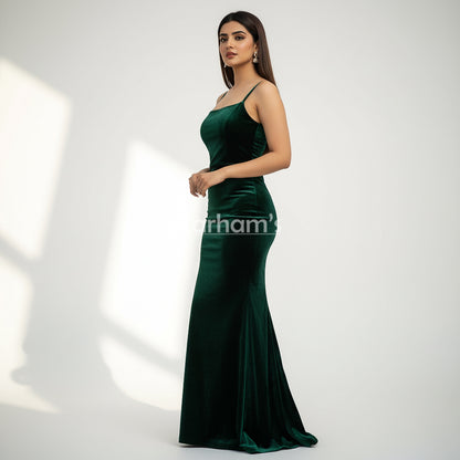 Handmade Emerald Green Velvet Long Dress | Premium Quality Velvet Formal and Party Dresses
