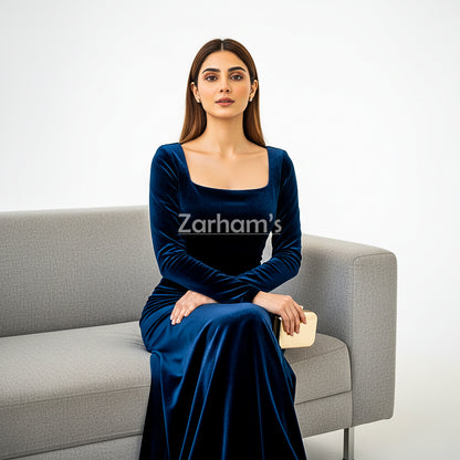 Midnight Blue Velvet Long Dress | Premium Quality Velvet Formal and Party Dresses
