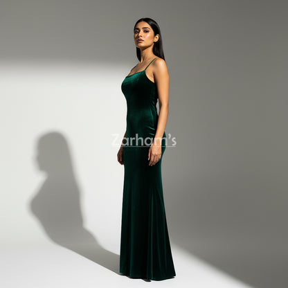 Handmade Emerald Green Velvet Long Dress | Premium Quality Velvet Formal and Party Dresses