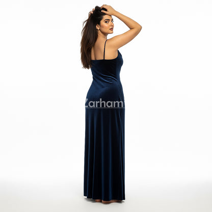 Handmade Midnight Blue Velvet Long Dress | Premium Quality Velvet Formal and Party Dresses