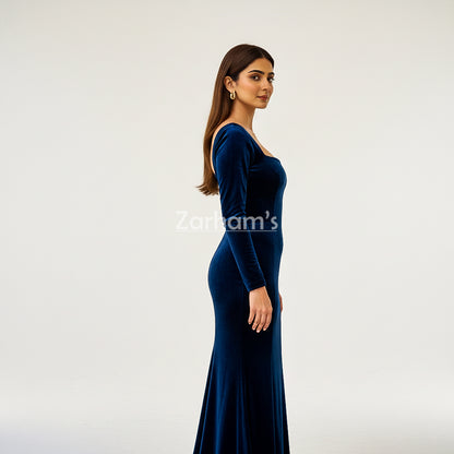 Midnight Blue Velvet Long Dress | Premium Quality Velvet Formal and Party Dresses