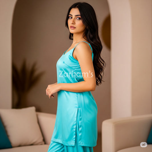Premium Cyan Colored Silk Kamiz Shalwar Suit
