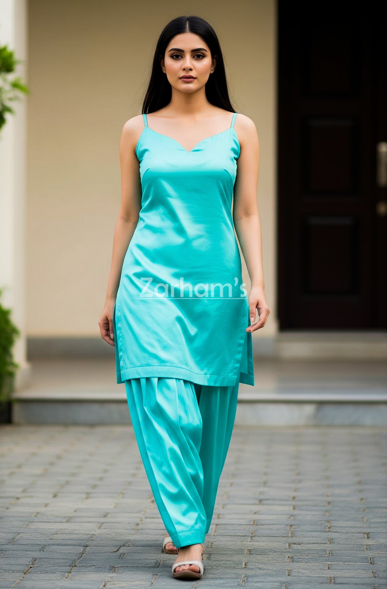 Premium Cyan Colored Silk Kamiz Shalwar Suit