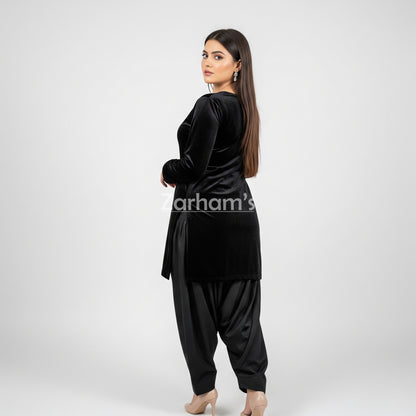 Handmade Velvet Black Kameez Shalwar Suit | Premium Quality Velvet Formal and Party Dresses
