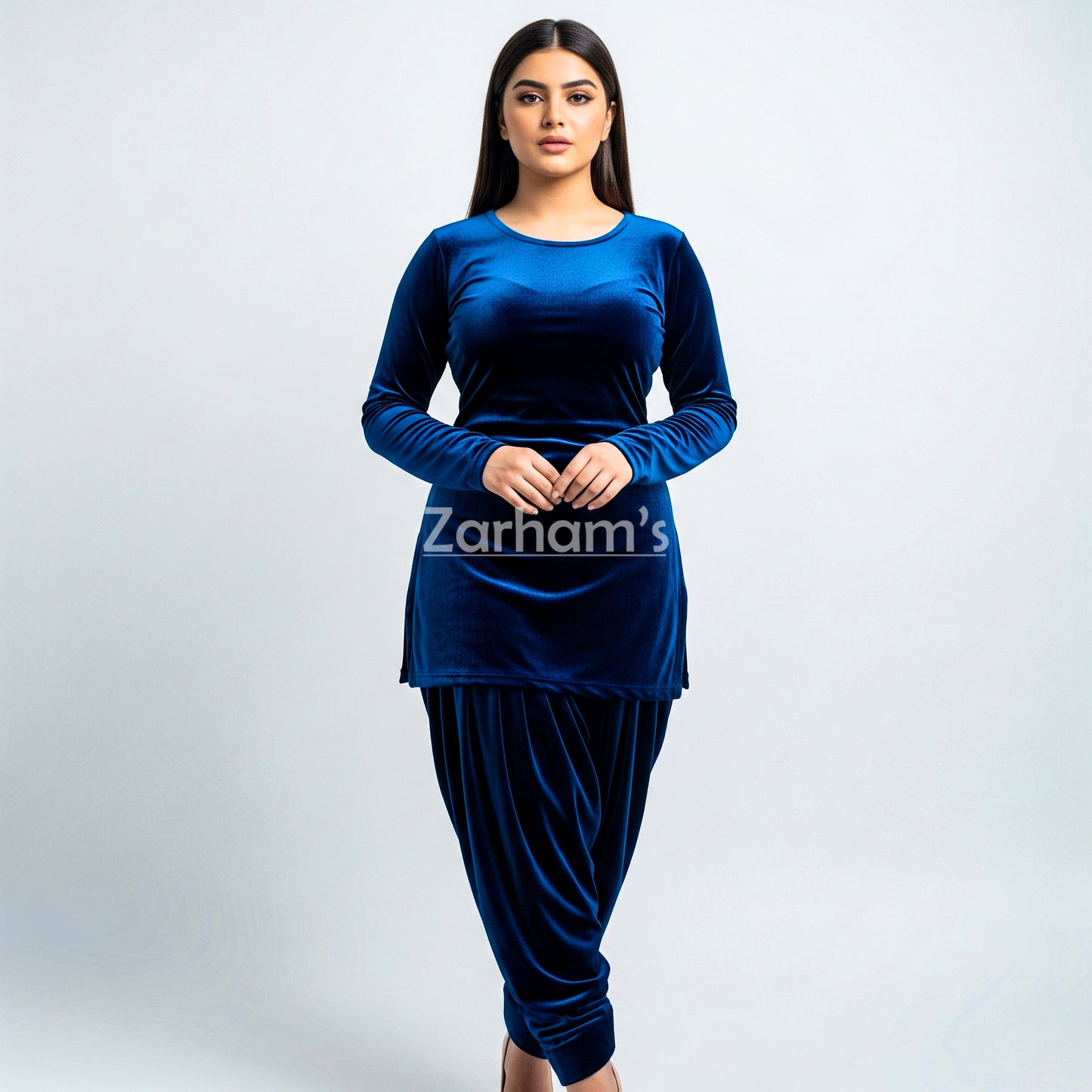 Handmade Velvet Dark Blue Kameez Shalwar Suit | Premium Quality Velvet Formal and Party Dresses