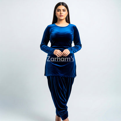 Handmade Velvet Dark Blue Kameez Shalwar Suit | Premium Quality Velvet Formal and Party Dresses