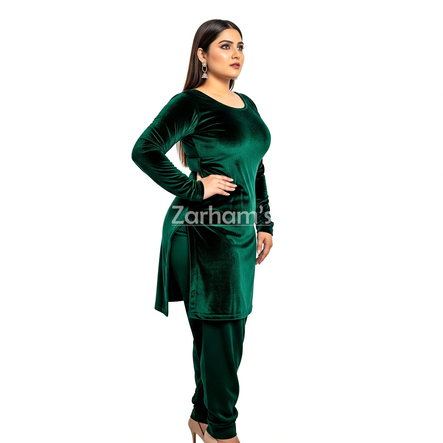 Handmade Velvet Dark Green Kameez Shalwar Suit | Premium Quality Velvet Formal and Party Dresses