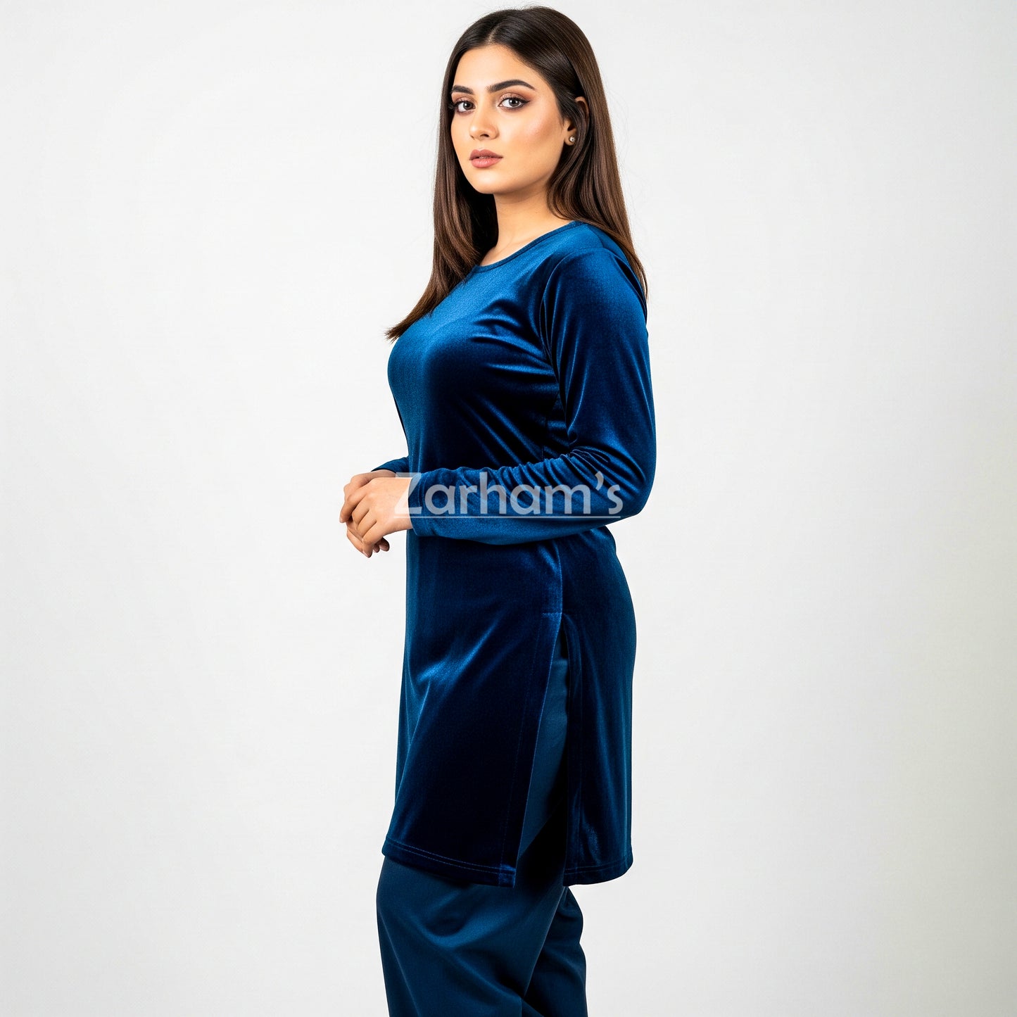 Handmade Velvet Dark Blue Kameez Shalwar Suit | Premium Quality Velvet Formal and Party Dresses