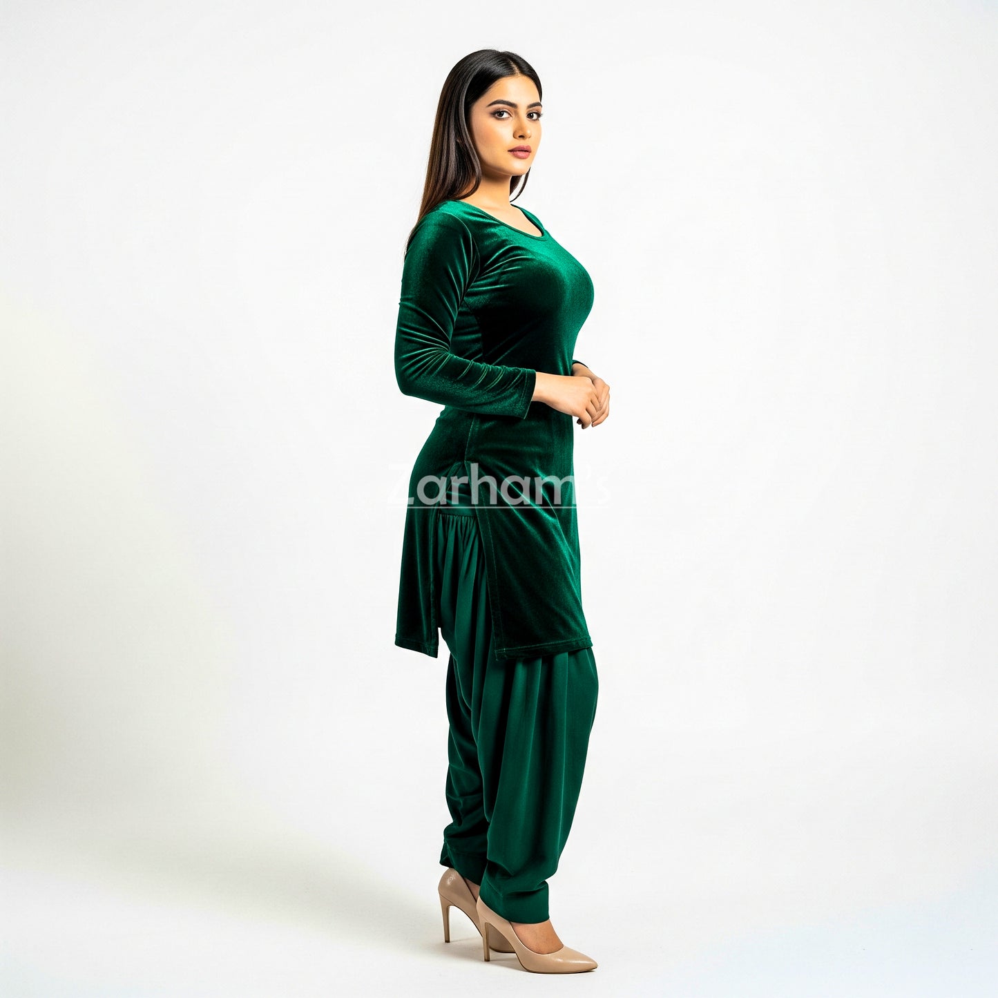 Handmade Velvet Dark Green Kameez Shalwar Suit | Premium Quality Velvet Formal and Party Dresses