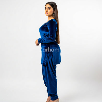 Handmade Velvet Dark Blue Kameez Shalwar Suit | Premium Quality Velvet Formal and Party Dresses