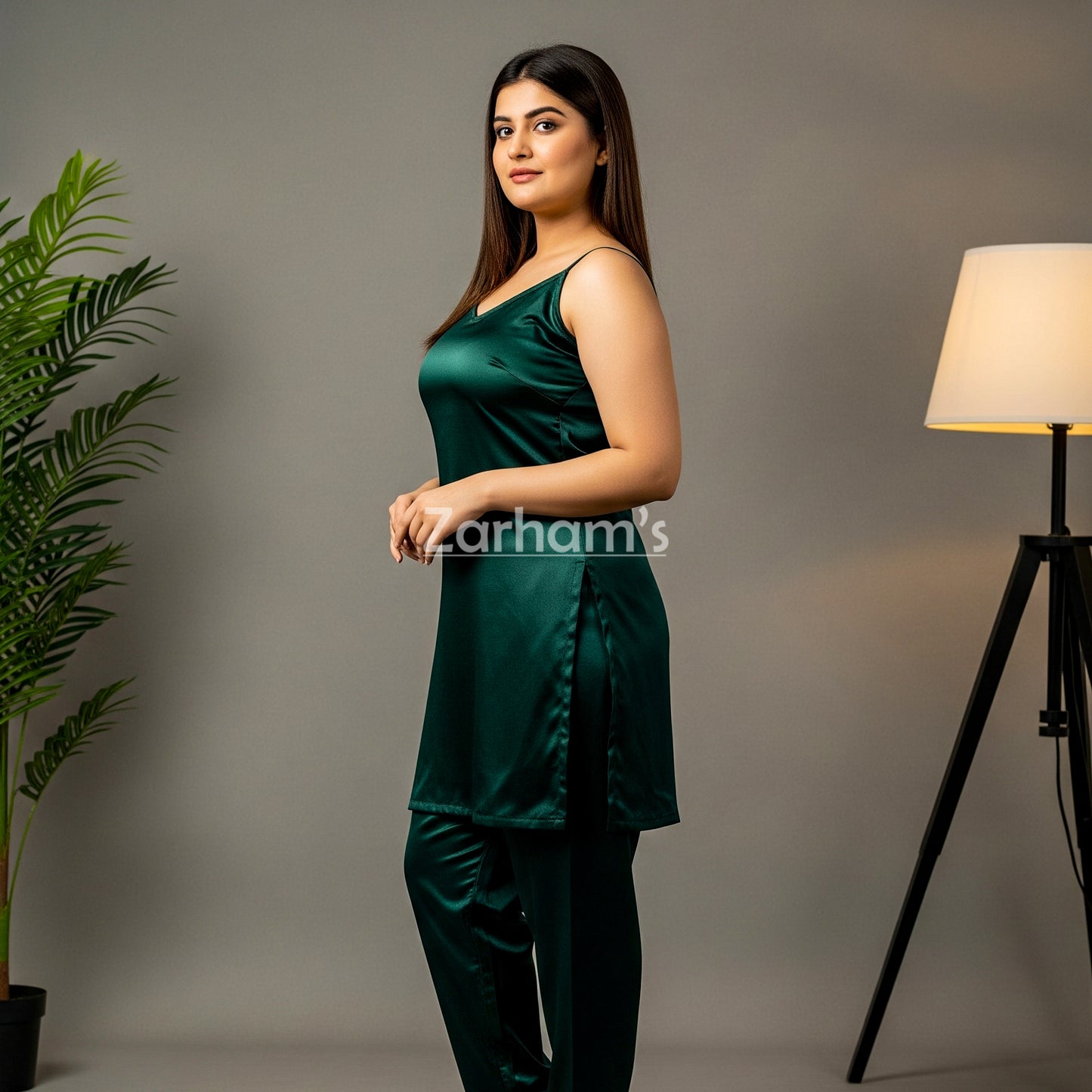 Handmade Dark Green Silk Kamiz Shalwar Suit