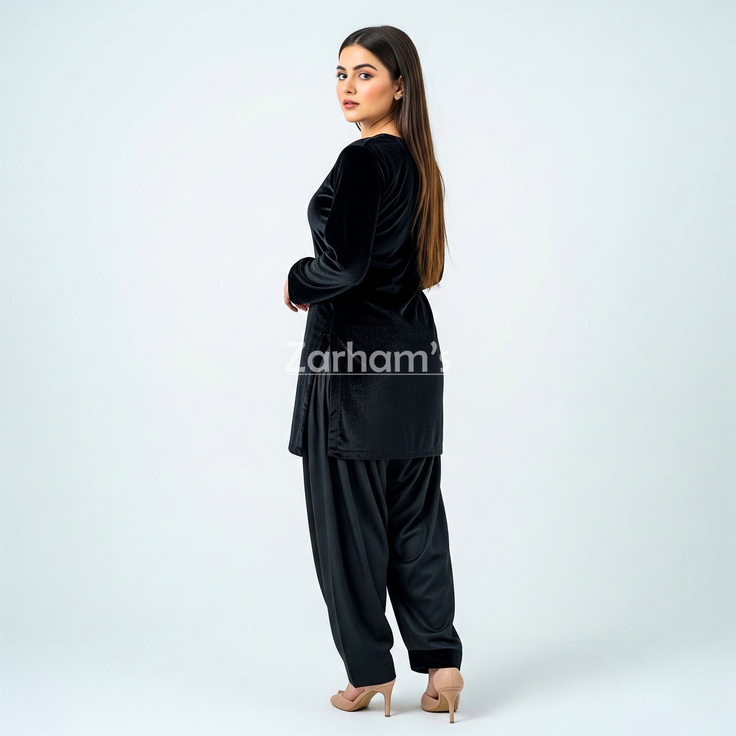 Handmade Velvet Black Kameez Shalwar Suit | Premium Quality Velvet Formal and Party Dresses