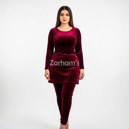 Handmade Velvet Maroon Kameez Shalwar Suit | Premium Quality Velvet Formal and Party Dresses