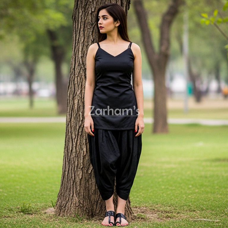 Handmade Black Colored Silk Kameez Shalwar Suit