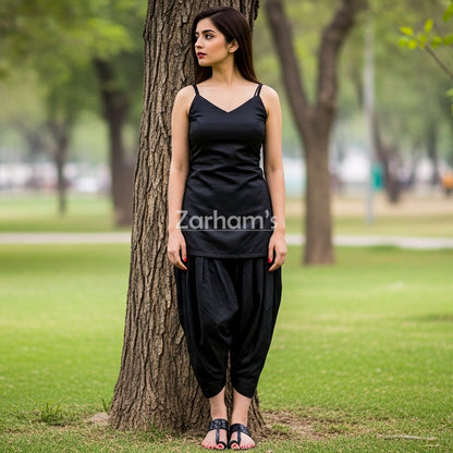 Handmade Black Colored Silk Kameez Shalwar Suit