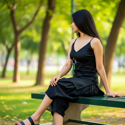 Handmade Black Colored Silk Kameez Shalwar Suit